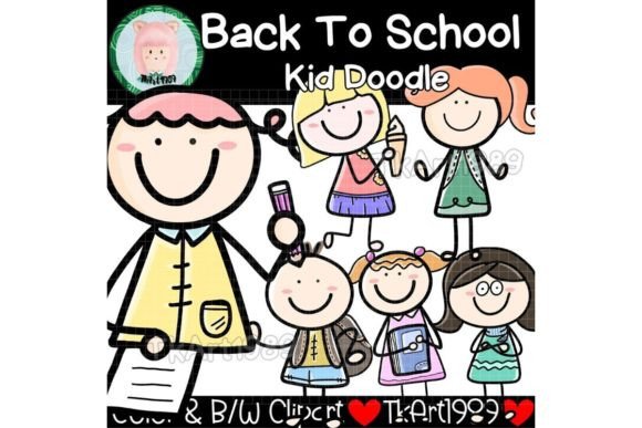 Back to School Kid Doodle Pastel Clipart
